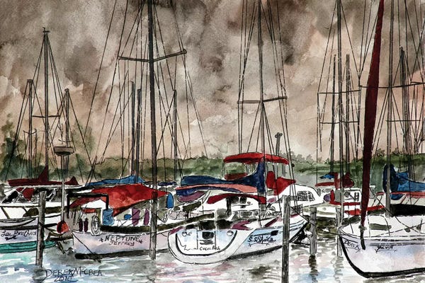 Derek McCrea: Sailboats At Night by Derek McCrea