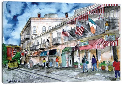Savannah River Street Painting Canvas Art Print - Savannah