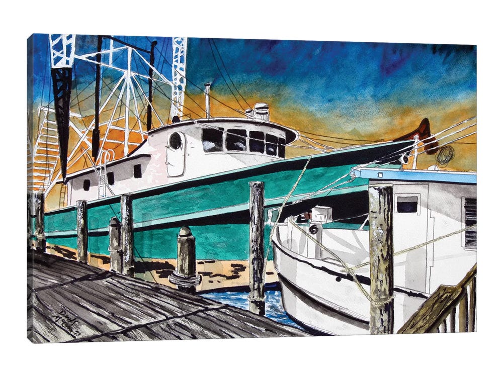 Shrimp Boats II by Derek McCrea Fine Art Paper Poster ( scenic & landscapes > Nautical > Docks & Piers art) - 16x24x.25