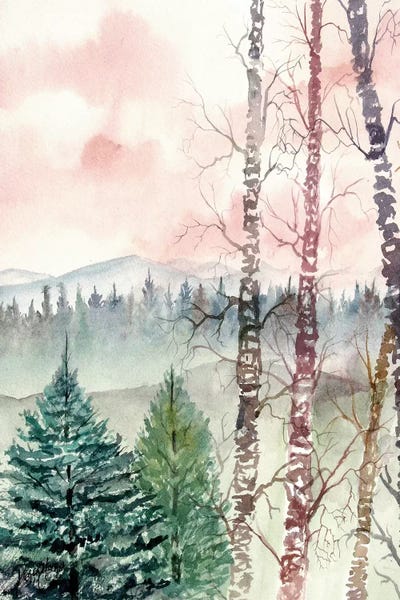 Derek McCrea: Birch Trees, Winter Landscape by Derek McCrea