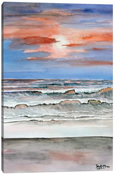 Sunset Beach Canvas Art Print - Pantone Living Coral 2019