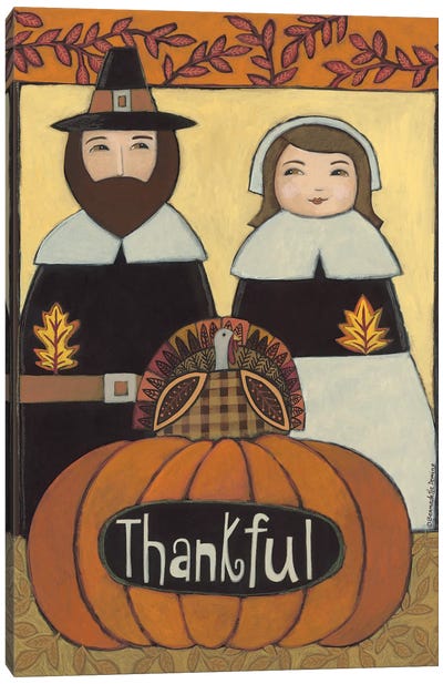 Thankful Pilgrims Canvas Art Print - Pumpkins