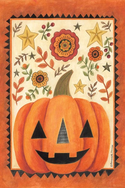 Canvas Art Prints: Floral Jack O'Lantern by Bernadette Deming
