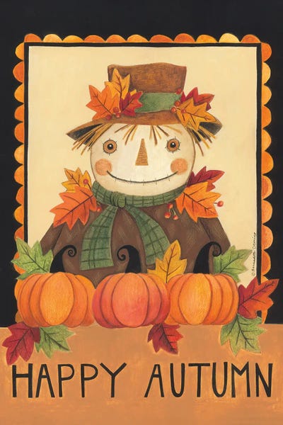 Canvas Art Prints: Happy Autumn Scarecrow by Bernadette Deming