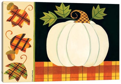 White Pumpkin, Leaves And Acorns Canvas Art Print