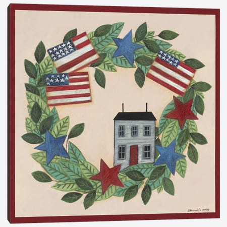 Patriotic Saltbox House Wreath Canvas Print #DMG8} by Bernadette Deming Canvas Wall Art