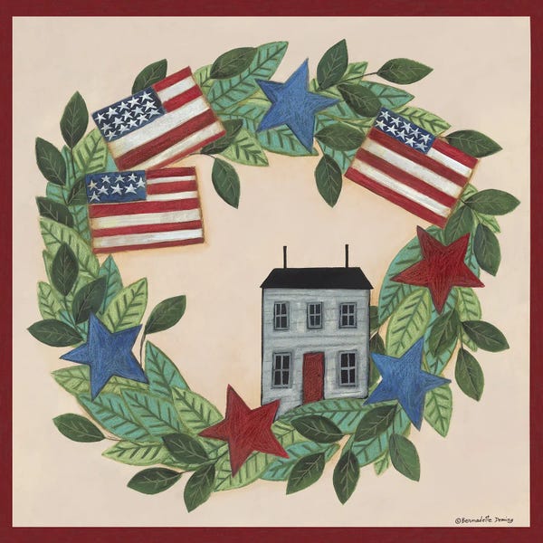 American Décor: Patriotic Saltbox House Wreath by Bernadette Deming