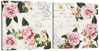 Ephemeral Roses Diptych Canvas Art Print - French Country Décor