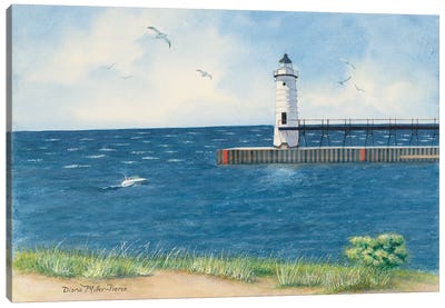 Maniste Lighthouse Canvas Art Print - Gull & Seagull Art