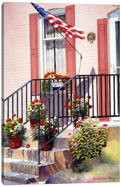 Reds' Whites And Blues Canvas Art Print - Stairs & Staircases