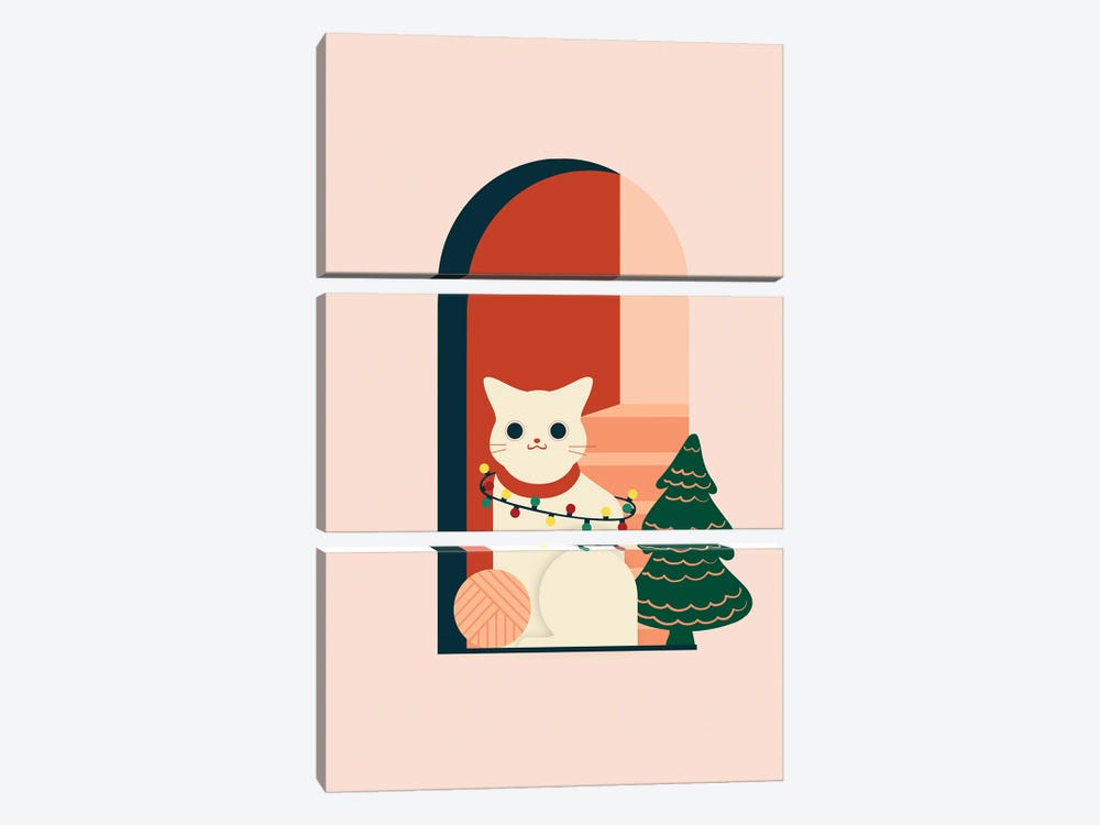 Christmas Cat by Domonique Brown 3-piece Canvas Print