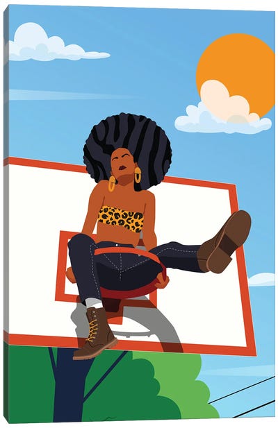 Afro And Hoops Canvas Art Print - Basketball Art