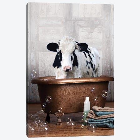 Cow In A Bathtub Canvas Print #DMQ182} by Domonique Brown Art Print