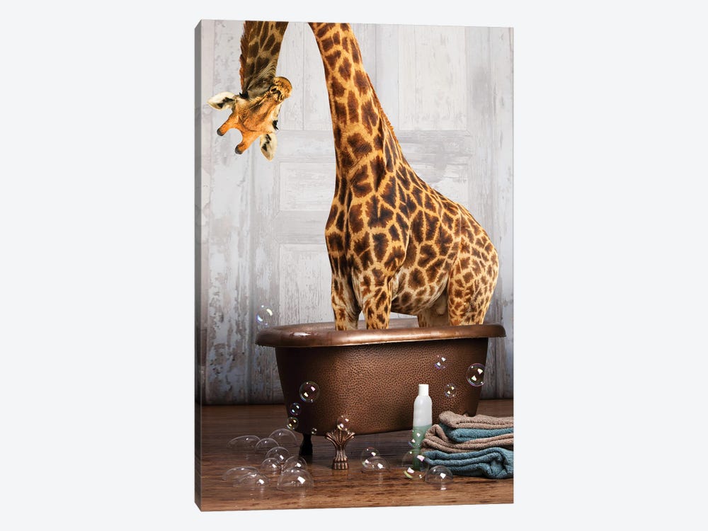 Giraffe In The Tub by Domonique Brown 1-piece Canvas Art