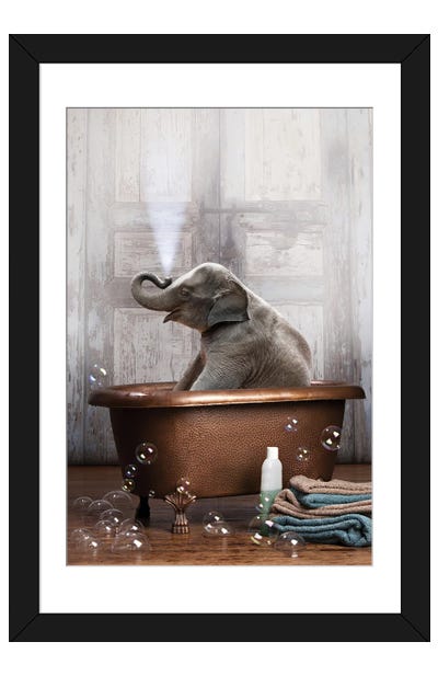 Elephant In The Tub Framed Art Print