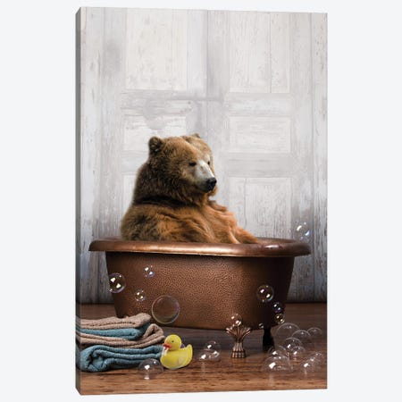 Bear In The Tub Canvas Print #DMQ29} by Domonique Brown Art Print