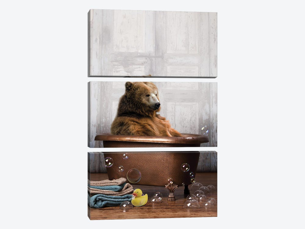 Bear In The Tub by Domonique Brown 3-piece Canvas Art Print