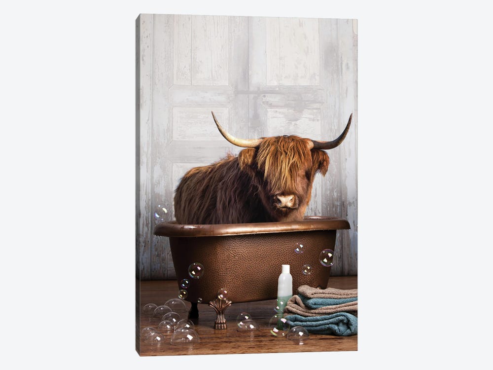 Highland Cow In The Tub by Domonique Brown 1-piece Art Print
