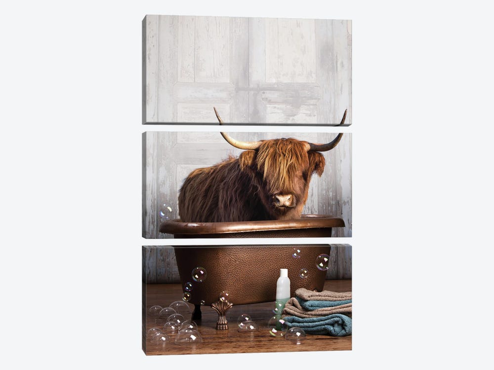 Highland Cow In The Tub by Domonique Brown 3-piece Art Print