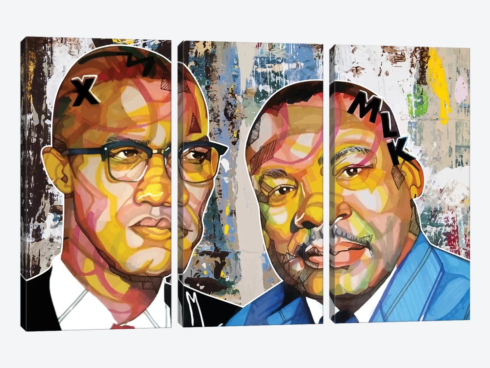 Malcolm X Martin by Domonique Brown 3-piece Art Print