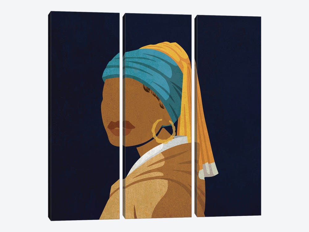 Girl With A Bamboo Earring by Domonique Brown 3-piece Canvas Art Print