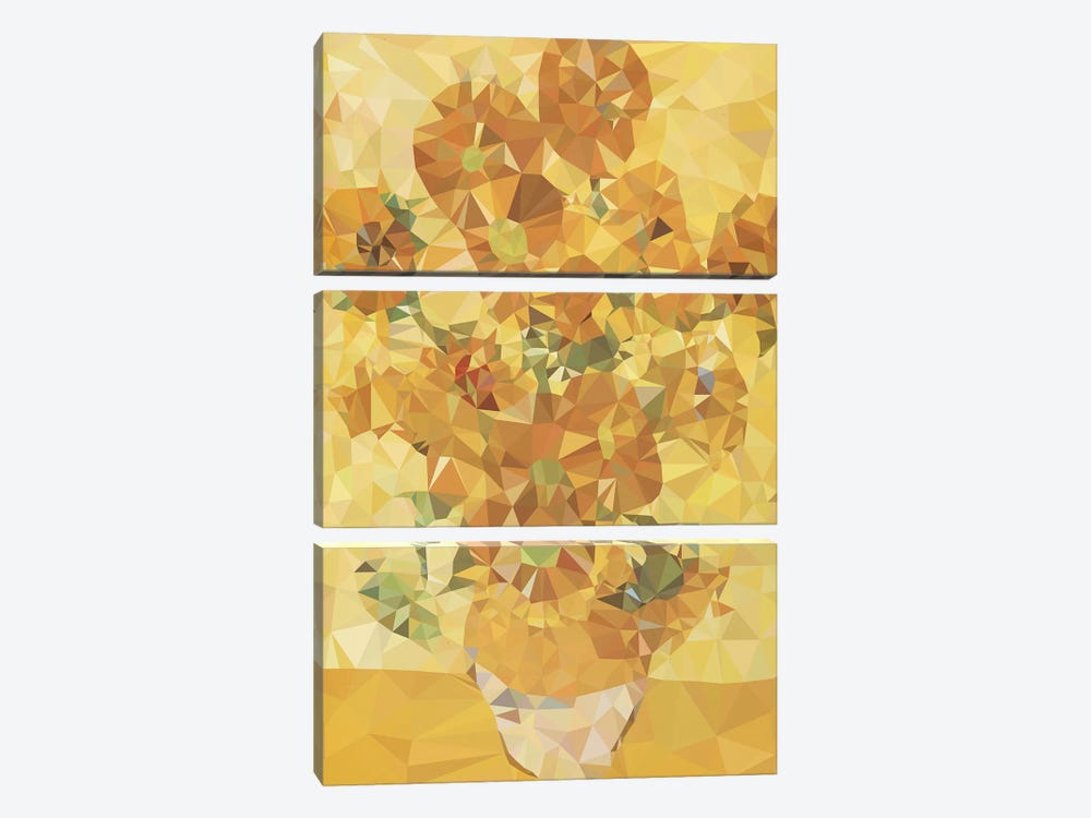 Sunflowers Derezzed by 5by5collective 3-piece Art Print