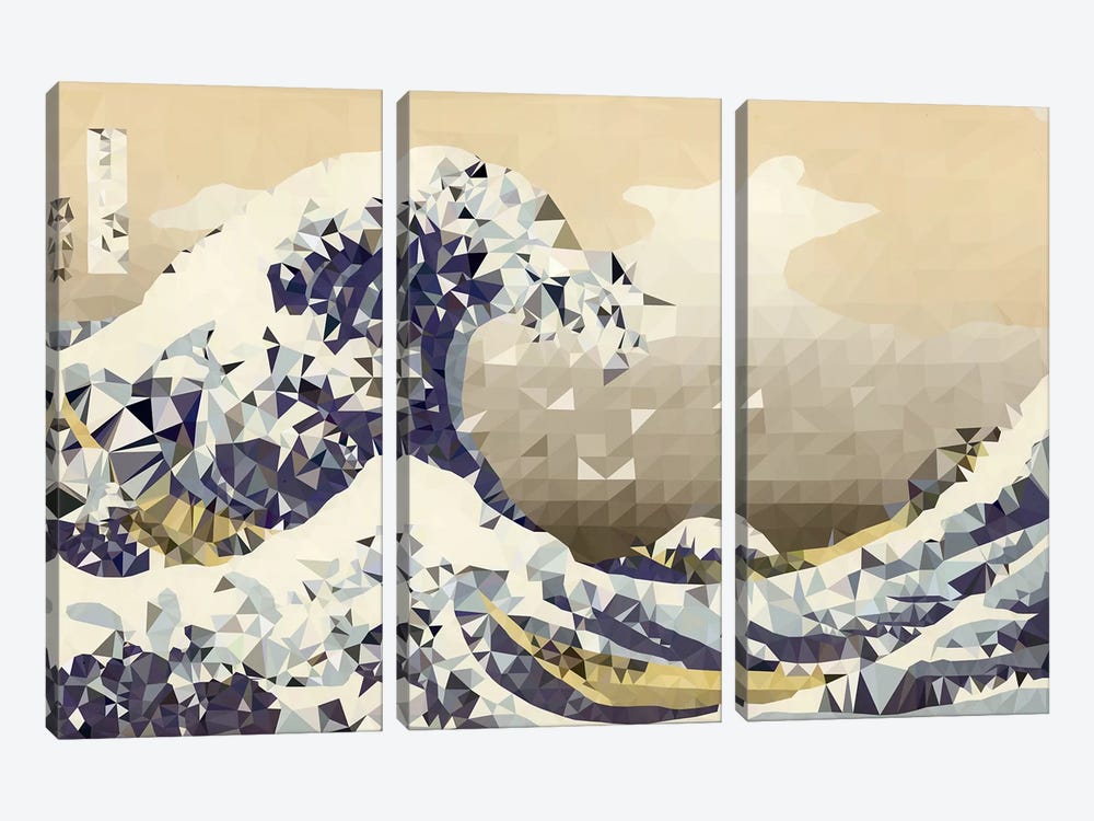 The Great Wave Derezzed by 5by5collective 3-piece Canvas Art Print