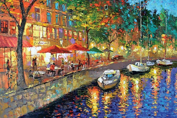Dmitry Spiros: Night Cafe Cityscape by Dmitry Spiros