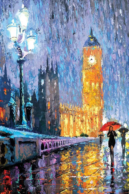 Tower Bridge London A girl With an Umbrella Rain Photo Print On Framed Canvas 