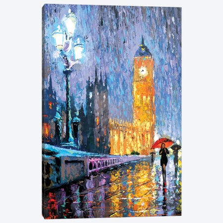 Night London In Rain Canvas Print #DMT125} by Dmitry Spiros Canvas Art