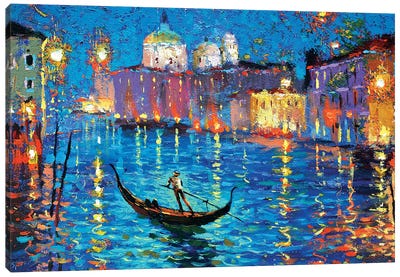 Night On A Venetian Canal Canvas Art Print - Palette Knife Prints