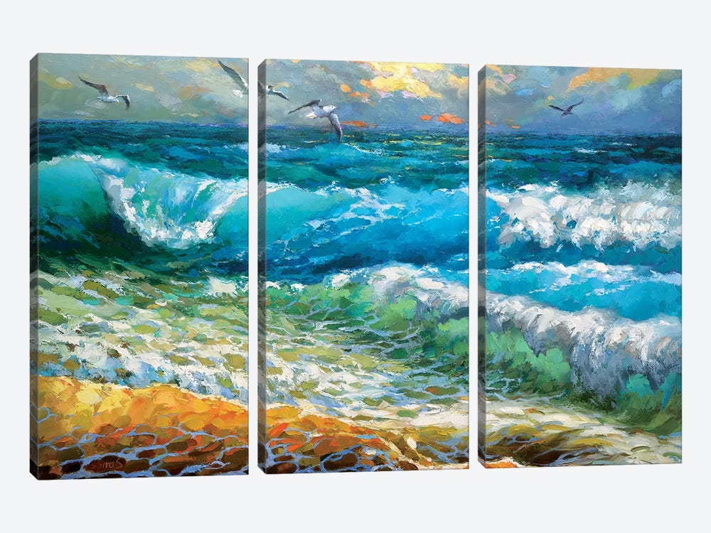 The Brilliance Of The Waves Azure by Dmitry Spiros 3-piece Canvas Wall Art