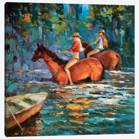Bathing Horses Canvas Print #DMT17} by Dmitry Spiros Canvas Wall Art