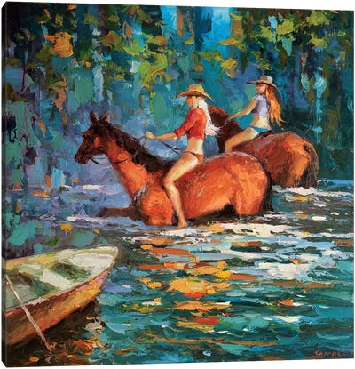 Bathing Horses Canvas Art Print - Dmitry Spiros
