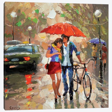 Walking In The Rain Canvas Print #DMT185} by Dmitry Spiros Canvas Wall Art