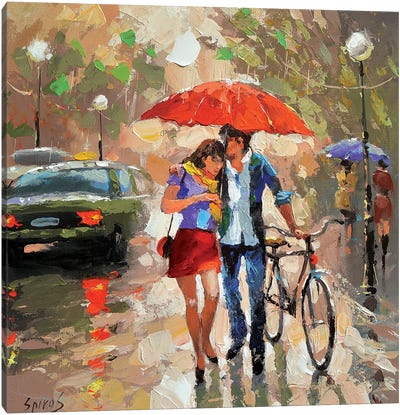 Walking In The Rain Canvas Art Print - Dmitry Spiros
