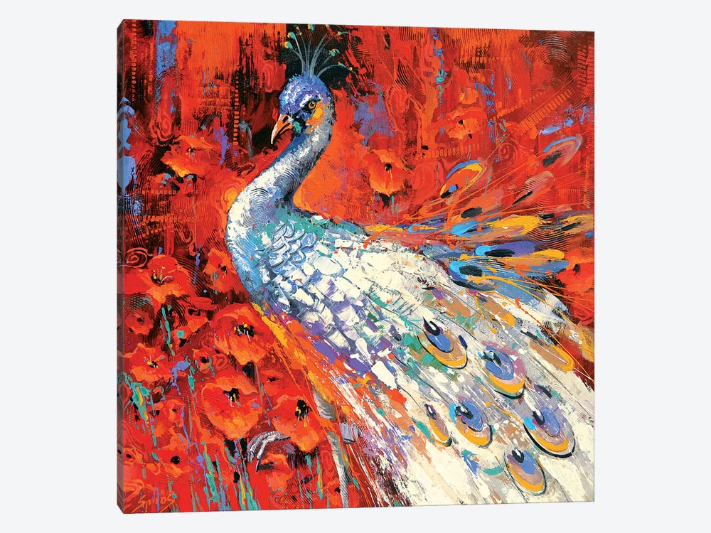 White Peacock And Poppies by Dmitry Spiros 1-piece Art Print