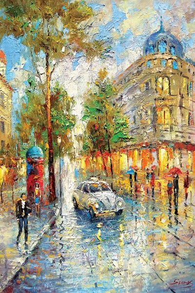 White Taxi by Dmitry Spiros framed canvas print