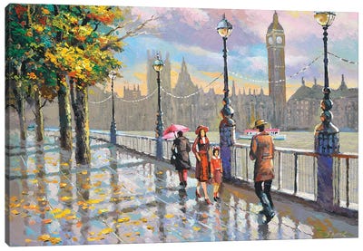London Rainy Canvas Art Print - United Kingdom Art