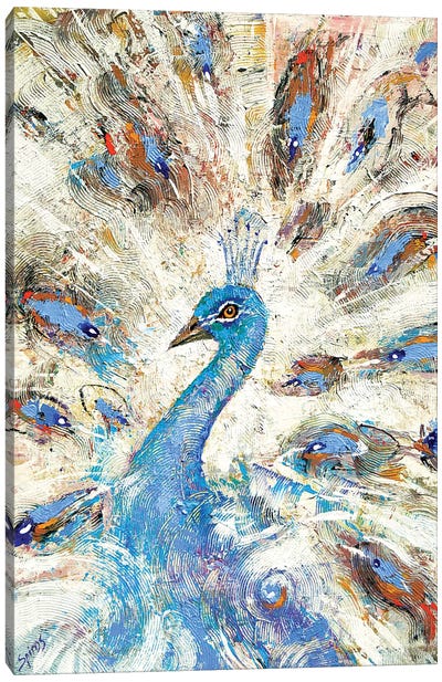 Blue Peacock Canvas Art Print - Peacock Art