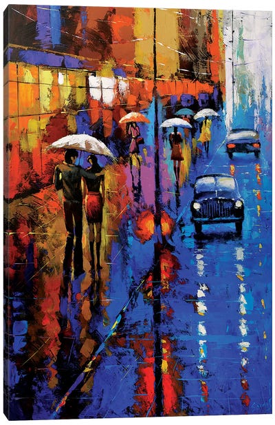 Blue Taxi Canvas Art Print - Rain Art