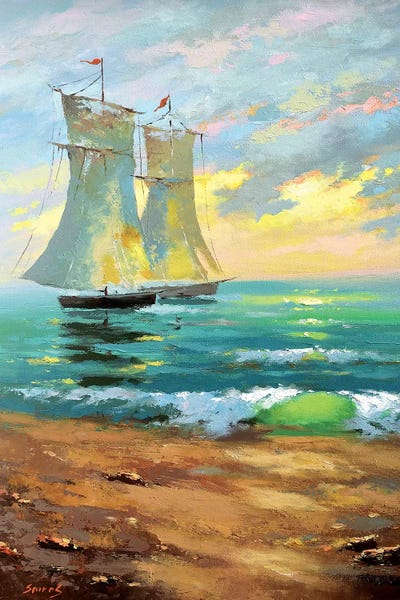 Dmitry Spiros: Boats & Sunset II by Dmitry Spiros