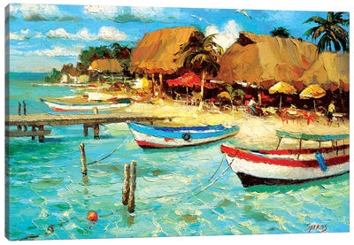 Coastal Cafe Canvas Art Print - Boat Art