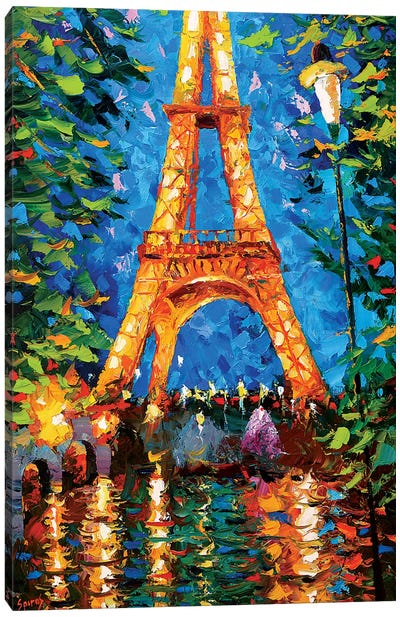 Eiffel Tower At Night Canvas Art Print - Intense Impressionism