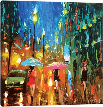 Emerald Night Canvas Art Print - Rain Art