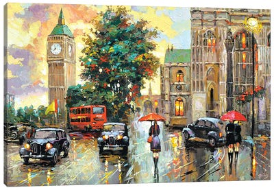 Evening London Canvas Art Print - Rain Art