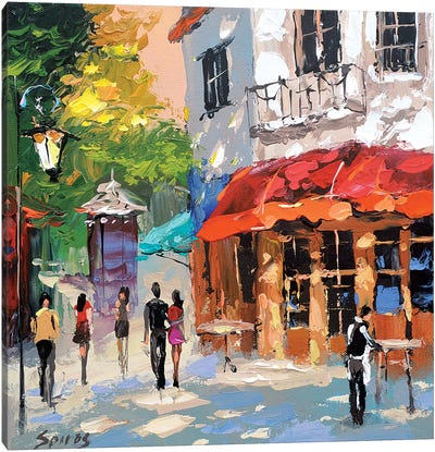 At The Cafe Morning Canvas Art Print - Dmitry Spiros