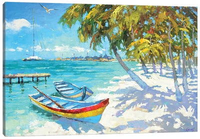 Fishing Boats On The Beach Canvas Art Print - Dmitry Spiros