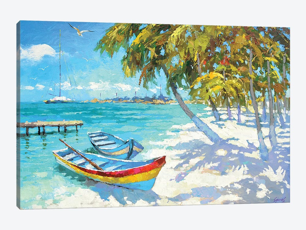 Fishing Boats On The Beach by Dmitry Spiros 1-piece Canvas Art