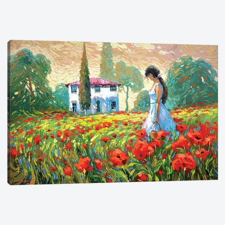 Girl And Poppies Canvas Print #DMT82} by Dmitry Spiros Canvas Wall Art